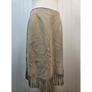 Zebra Leather Canada Tan Suede Leather Fringe Skirt Women's 6 Western Vintage